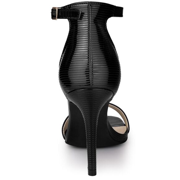 Women's Square Open Toe Metallic Buckle Ankle Strap Stiletto Heel Sandals Black - Picture 3 of 5